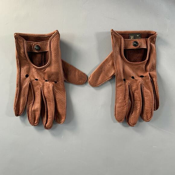BURBERRY Size M Brown Perforated Deerskin Leather Gloves